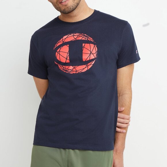 NWT Champion C-Foil Logo Globe Graphic T-Shirt Navy M - Picture 1 of 6